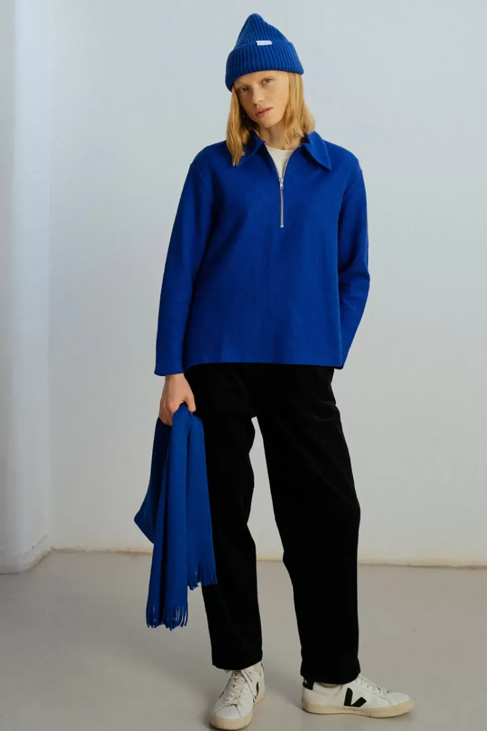Polo Zip Sweatshirt Bio Baumwolle - Kobalt