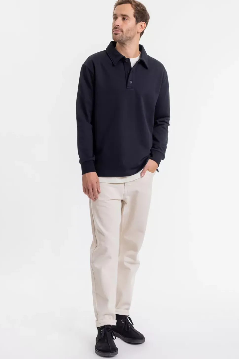 Schweres Polo Sweatshirt Aus Bio-Baumwolle Schwarz