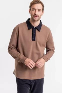 Schweres Polo Sweatshirt Aus Bio-Baumwolle Braun