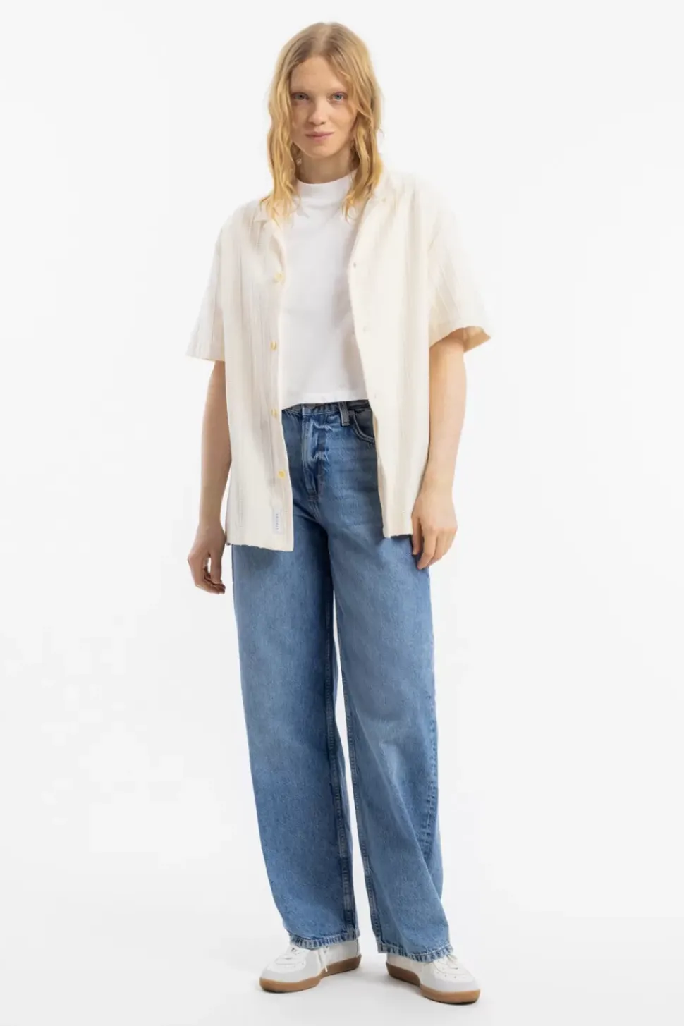 Strick Bowling Shirt Bio Baumwolle - Creme