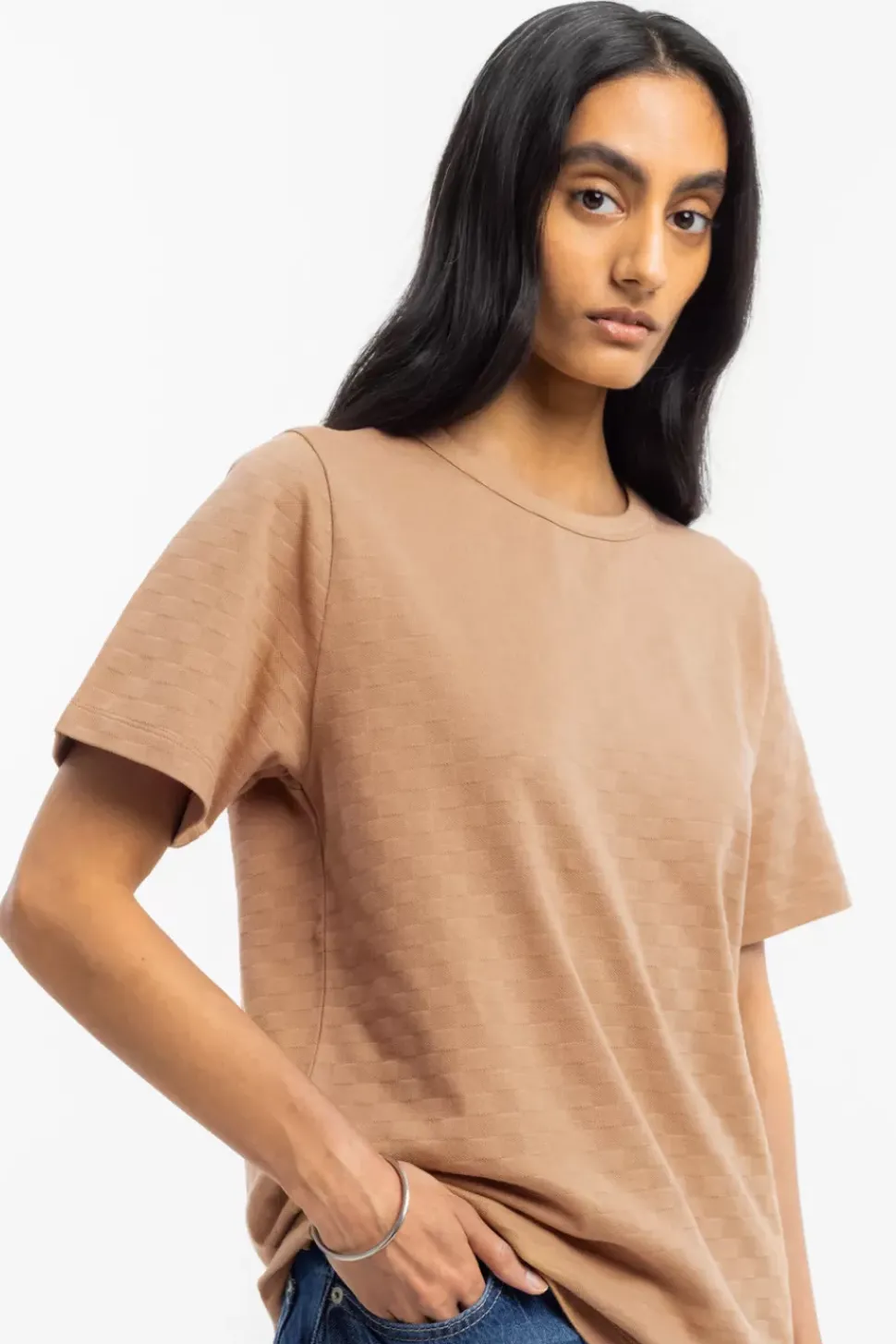 Strukturiertes T-Shirt Bio Baumwolle - Karamell