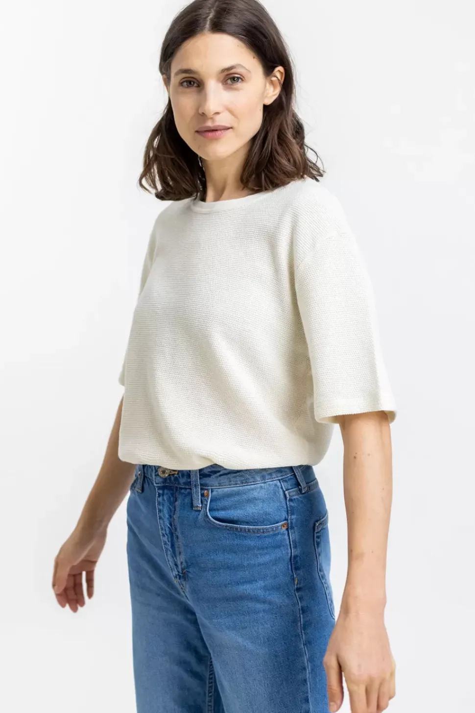 T-Shirt Aus Waffle Cotton Weis