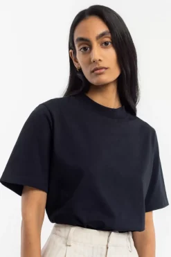 T-Shirt Mit Breitem Kragen Bio Baumwolle - Schwarz