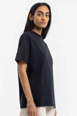 T-Shirt Mit Breitem Kragen Bio Baumwolle - Schwarz