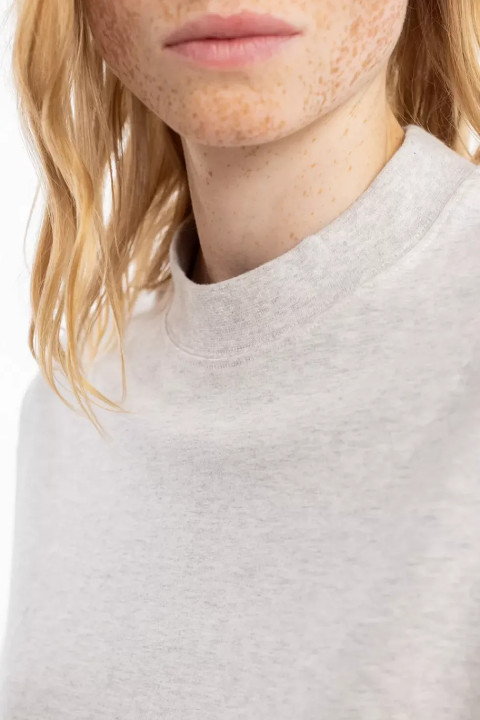 T-Shirt Mit Breitem Kragen Bio Baumwolle - Grau
