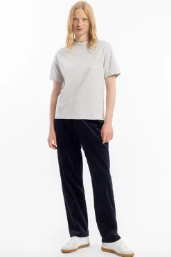 T-Shirt Mit Breitem Kragen Bio Baumwolle - Grau
