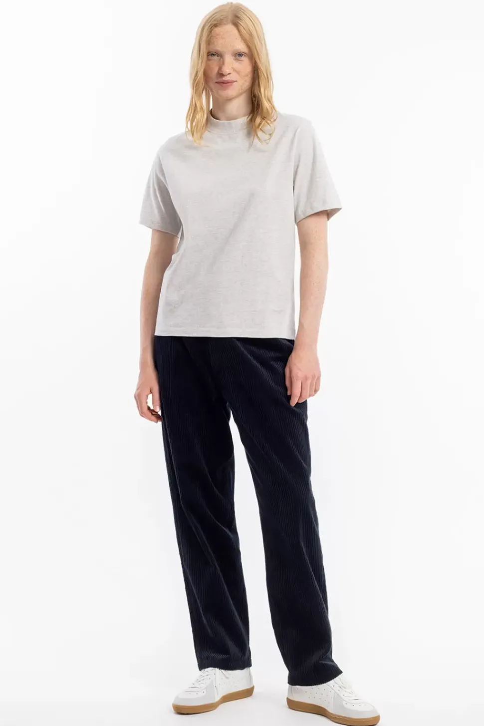 T-Shirt Mit Breitem Kragen Bio Baumwolle - Grau