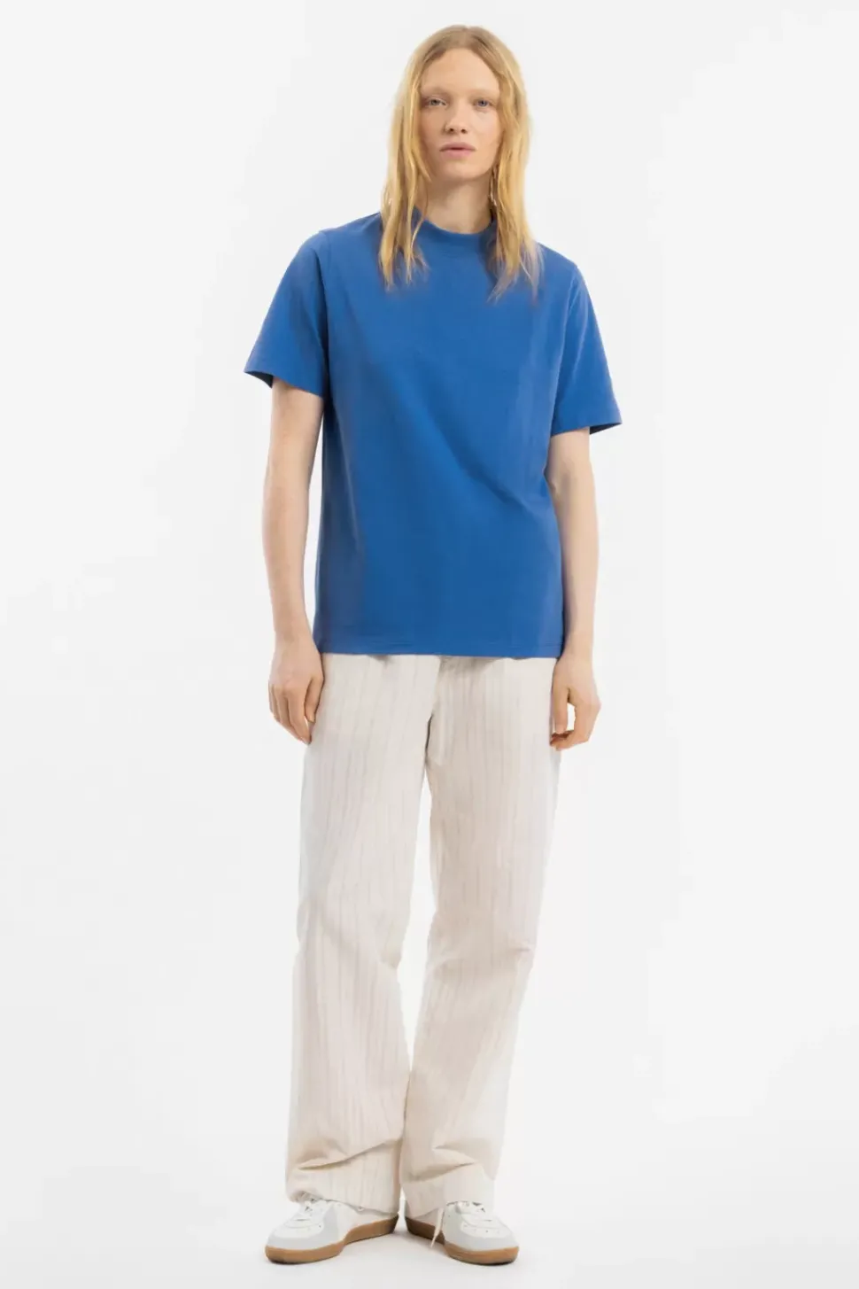 T-Shirt Mit Breitem Kragen Bio Baumwolle - Blau