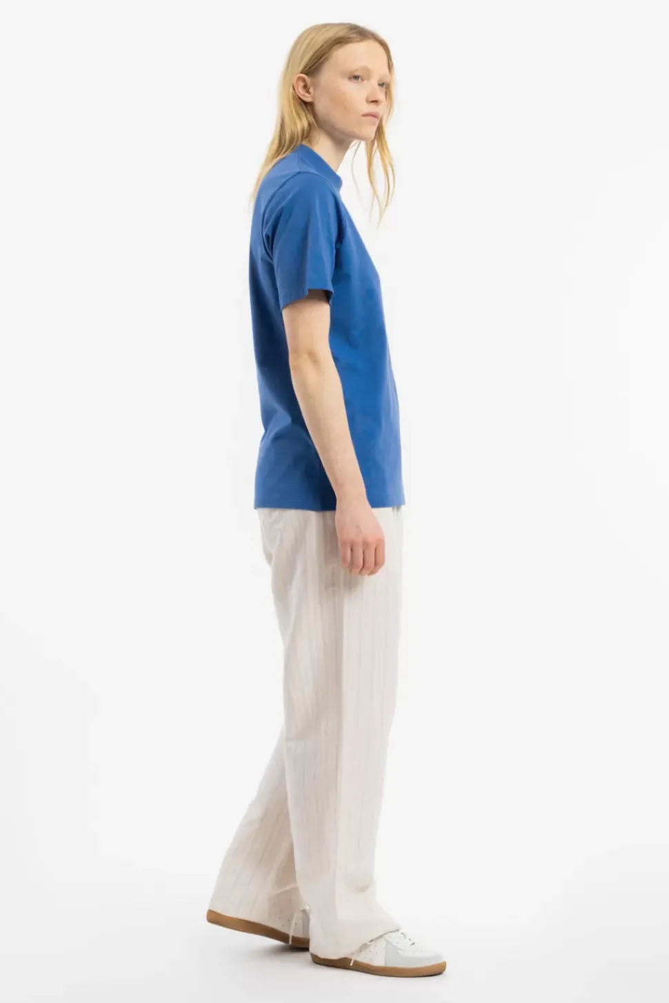 T-Shirt Mit Breitem Kragen Bio Baumwolle - Blau