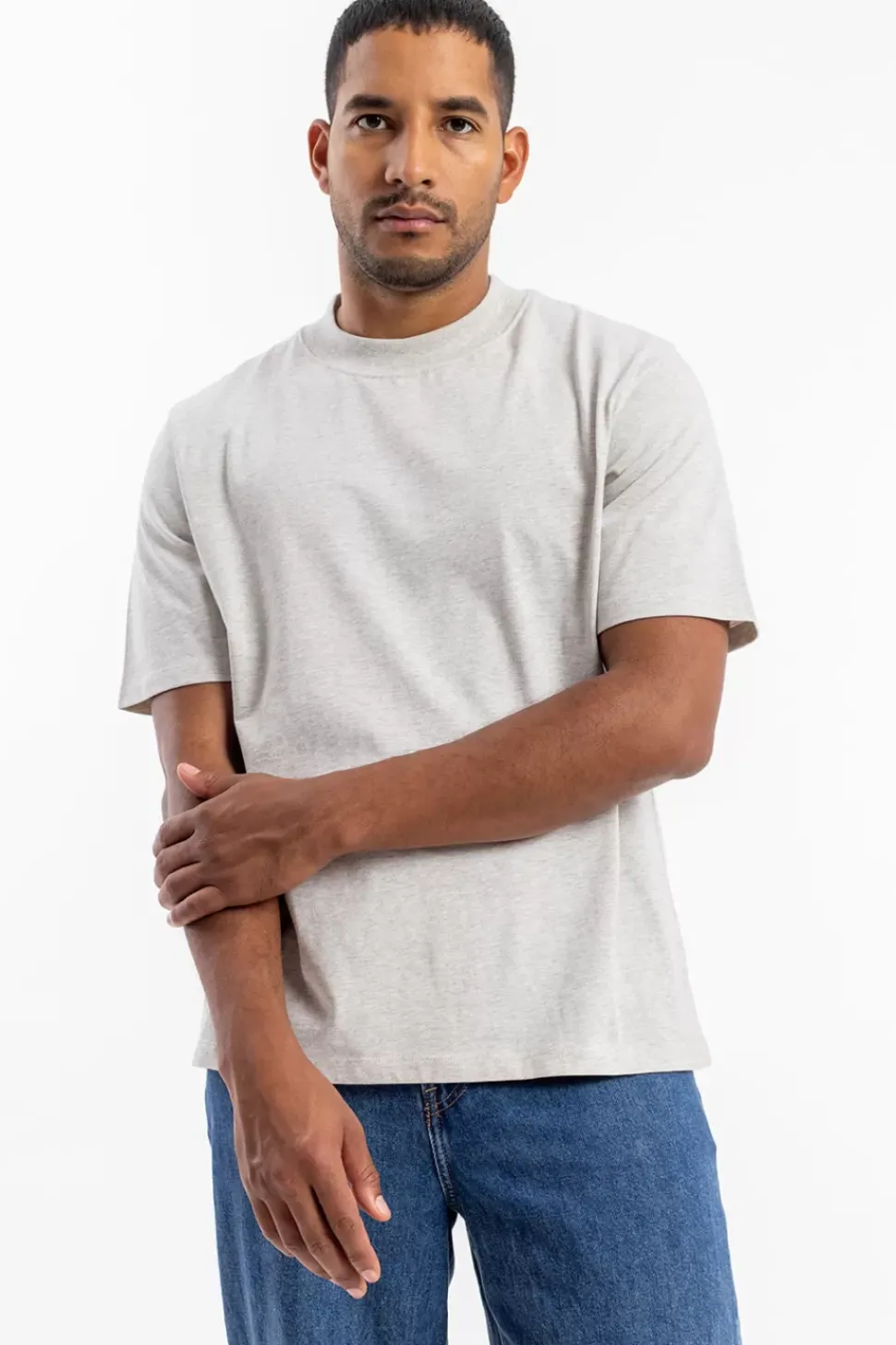 T-Shirt Mit Breitem Kragen Bio Baumwolle - Grau