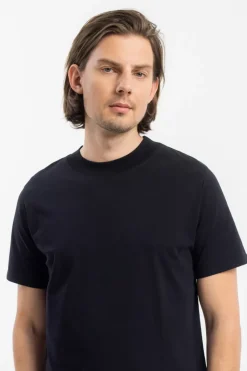T-Shirt Mit Breitem Kragen Bio Baumwolle - Schwarz