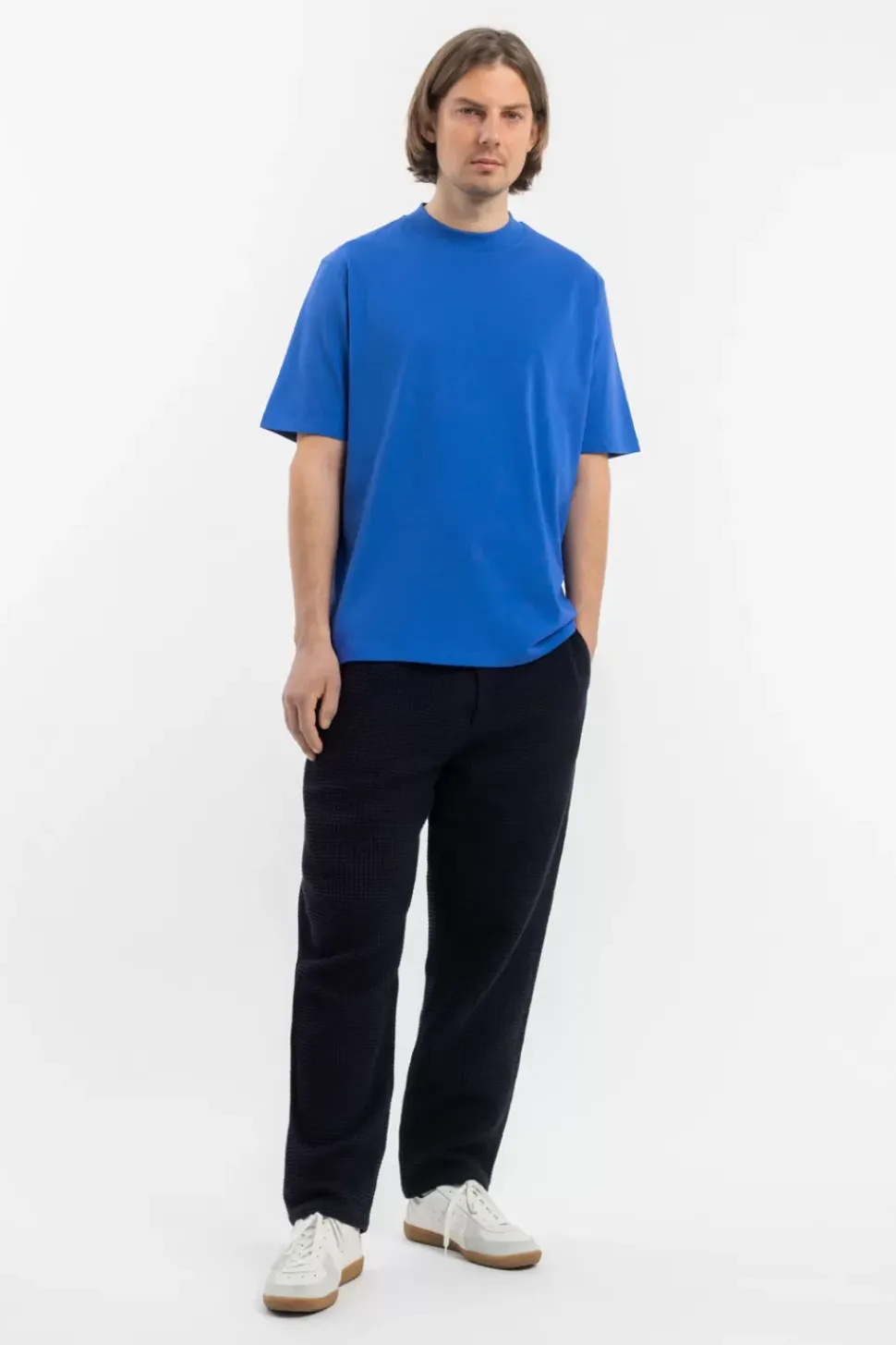 T-Shirt Mit Breitem Kragen Bio Baumwolle - Blau