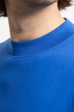 T-Shirt Mit Breitem Kragen Bio Baumwolle - Blau