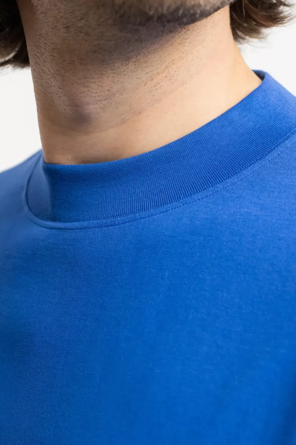 T-Shirt Mit Breitem Kragen Bio Baumwolle - Blau