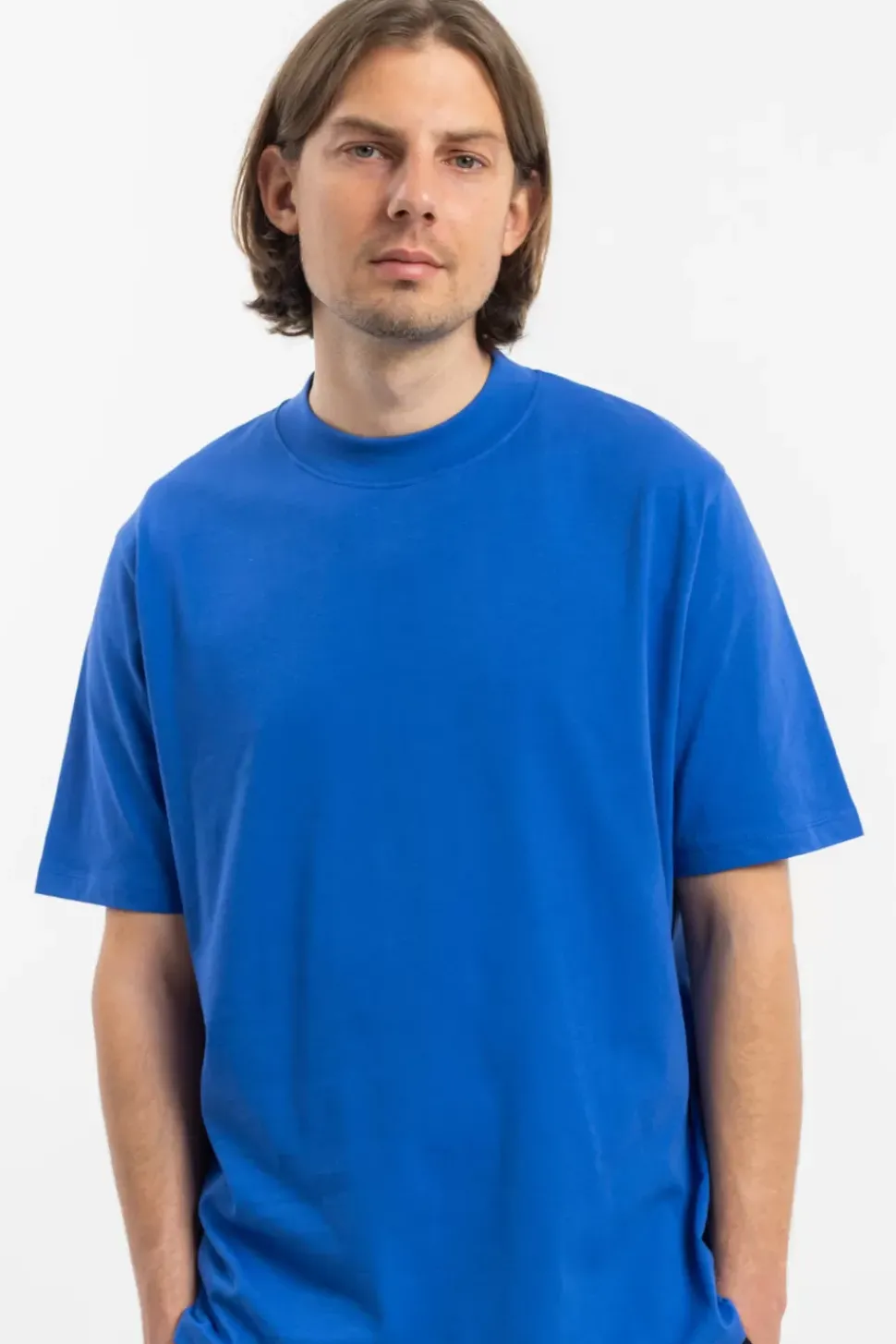 T-Shirt Mit Breitem Kragen Bio Baumwolle - Blau