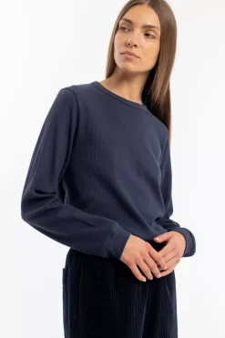 Waffel Longsleeve Bio Baumwolle - Dunkelblau
