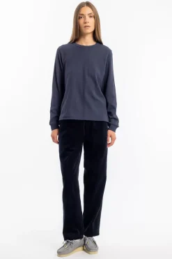 Waffel Longsleeve Bio Baumwolle - Dunkelblau