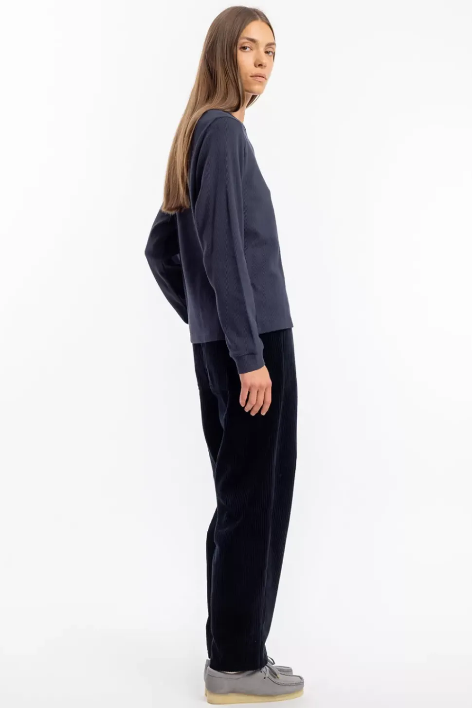 Waffel Longsleeve Bio Baumwolle - Dunkelblau