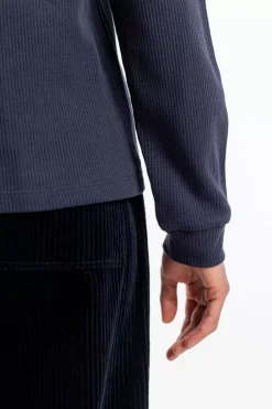 Waffel Longsleeve Bio Baumwolle - Dunkelblau