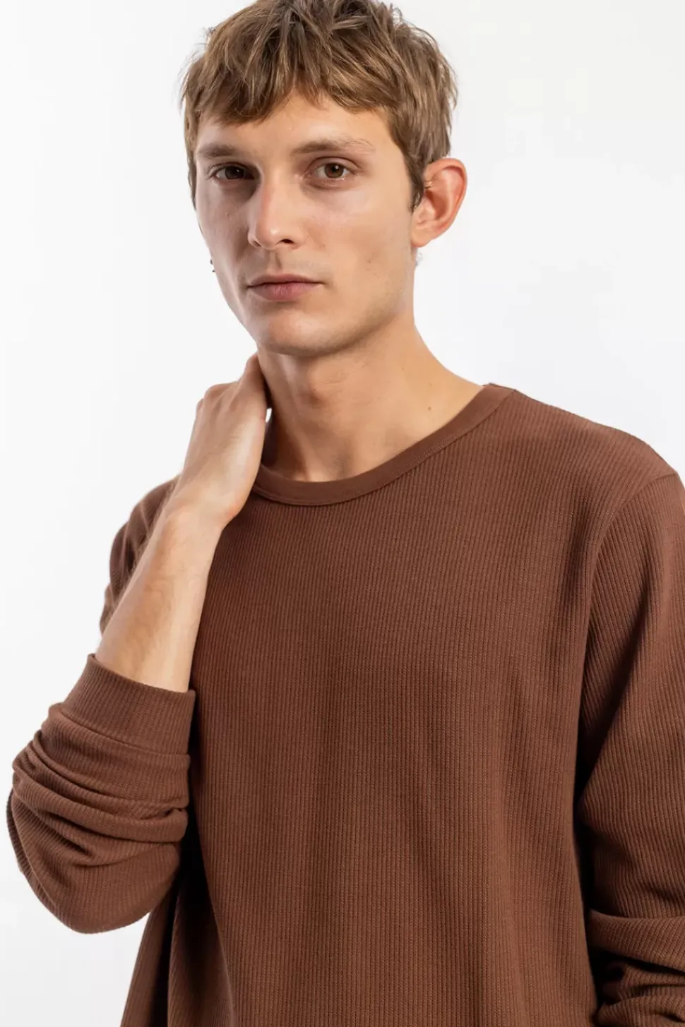 Waffel Longsleeve Bio Baumwolle - Braun
