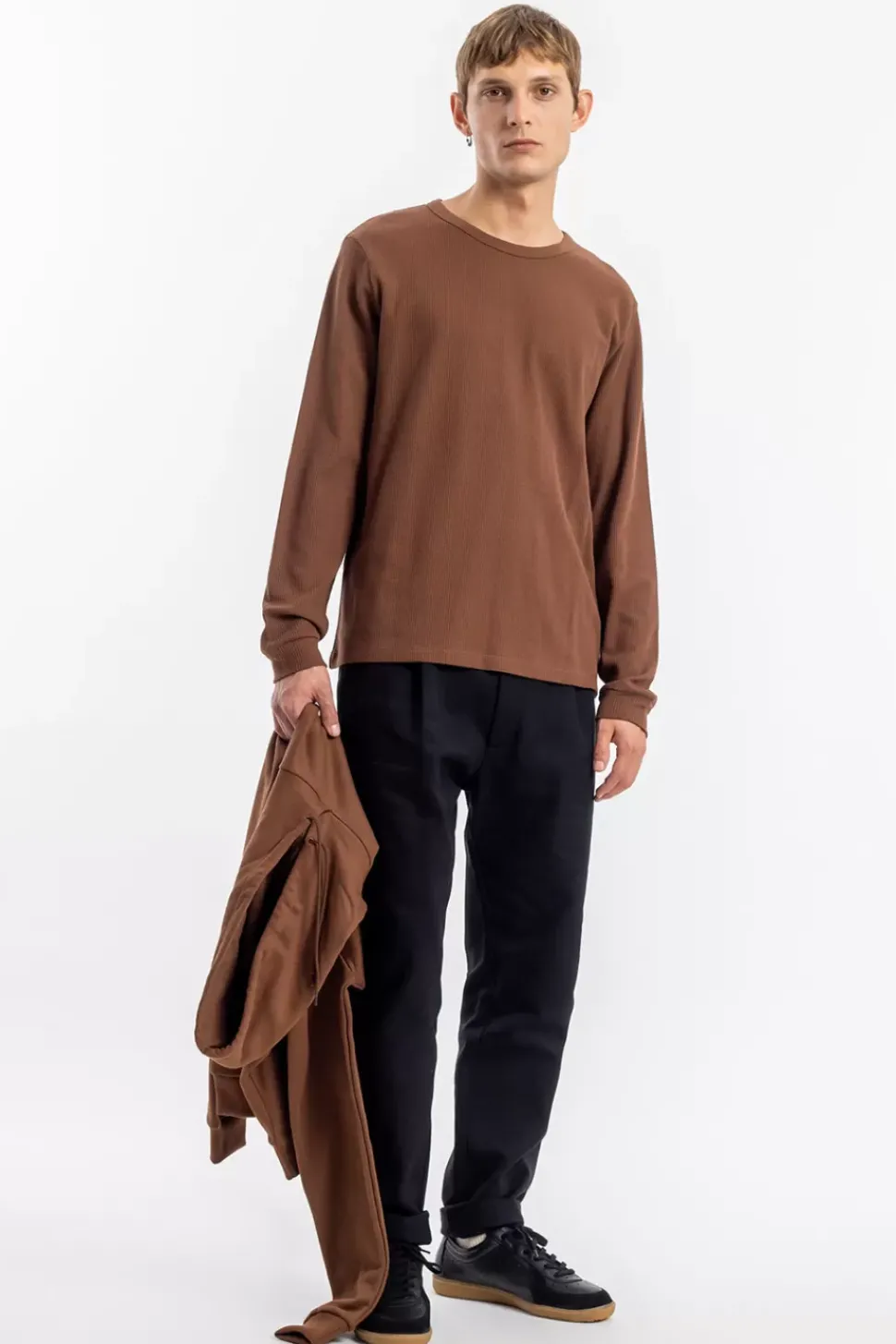 Waffel Longsleeve Bio Baumwolle - Braun