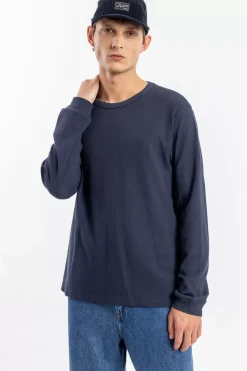 Waffel Longsleeve Bio Baumwolle - Dunkelblau
