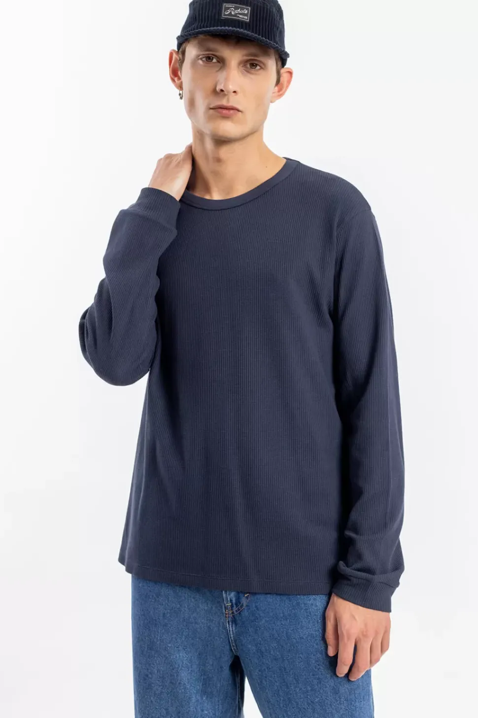Waffel Longsleeve Bio Baumwolle - Dunkelblau
