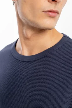 Waffel Longsleeve Bio Baumwolle - Dunkelblau