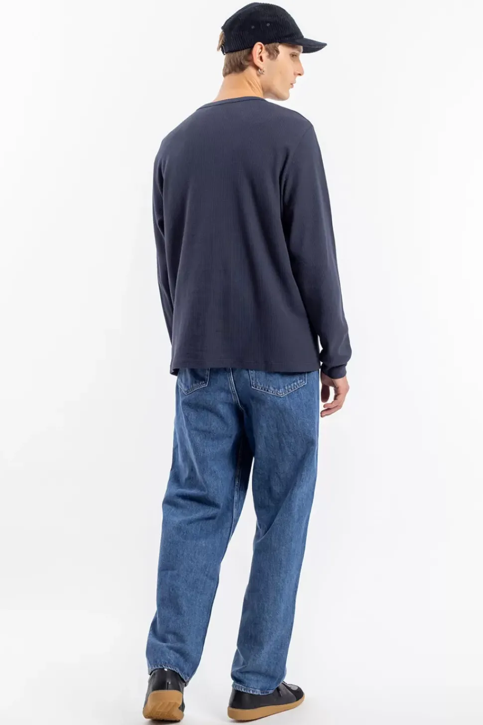 Waffel Longsleeve Bio Baumwolle - Dunkelblau