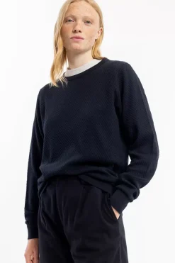 Waffel Sweatshirt Bio Baumwolle - Schwarz
