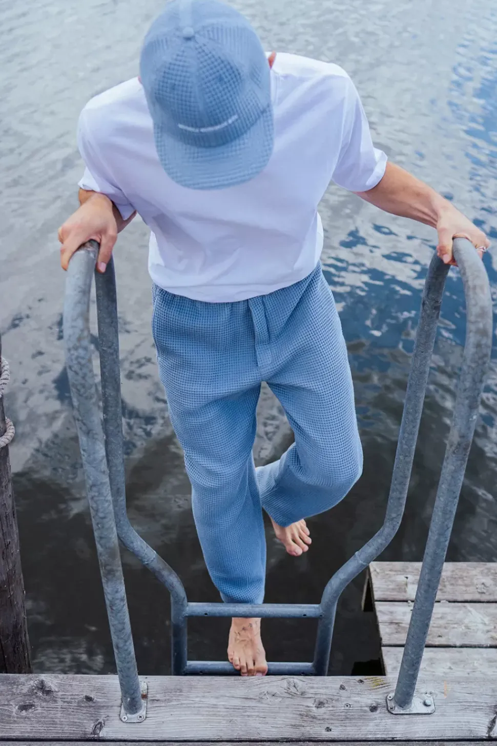 Weite Hose Waffle Cotton - Hellblau