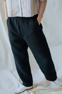 Weite Hose Waffle Cotton - Schwarz